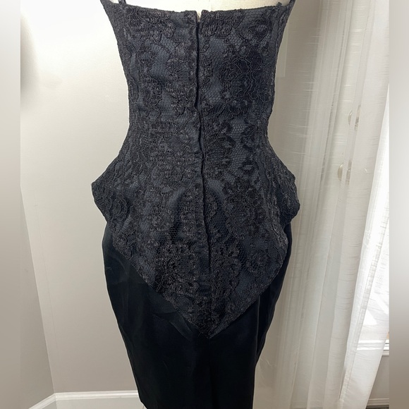 VTG 80s Karen Okada Beaded Embellished Mini Black Dress Sweetheart Strapless - Picture 8 of 11